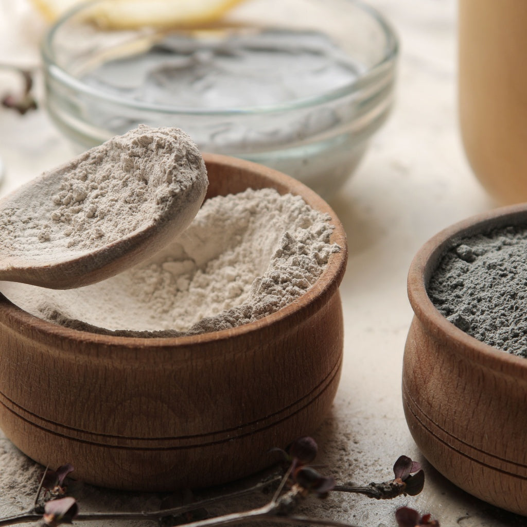 Ancient minerals - green and blue clay powders for mud masks, spa, and beauty